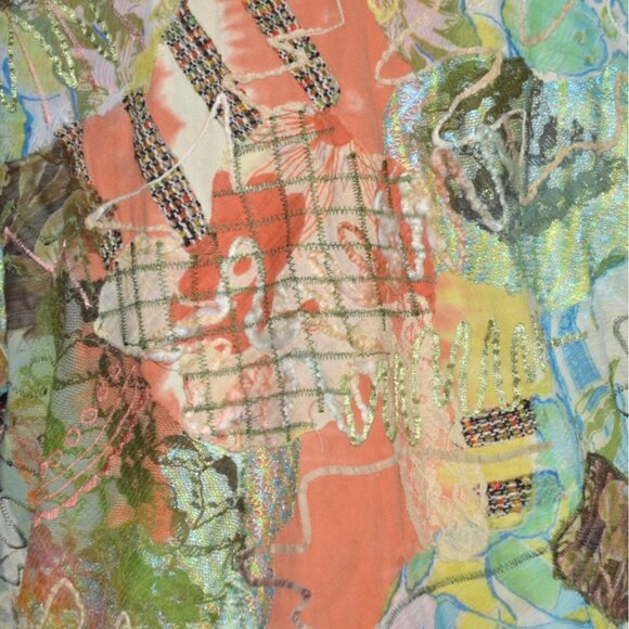 Chico's 3 US XL 16 Ladies Boho Art to Wear Jacket Pockets Embroidered Patchwork - Picture 8 of 10